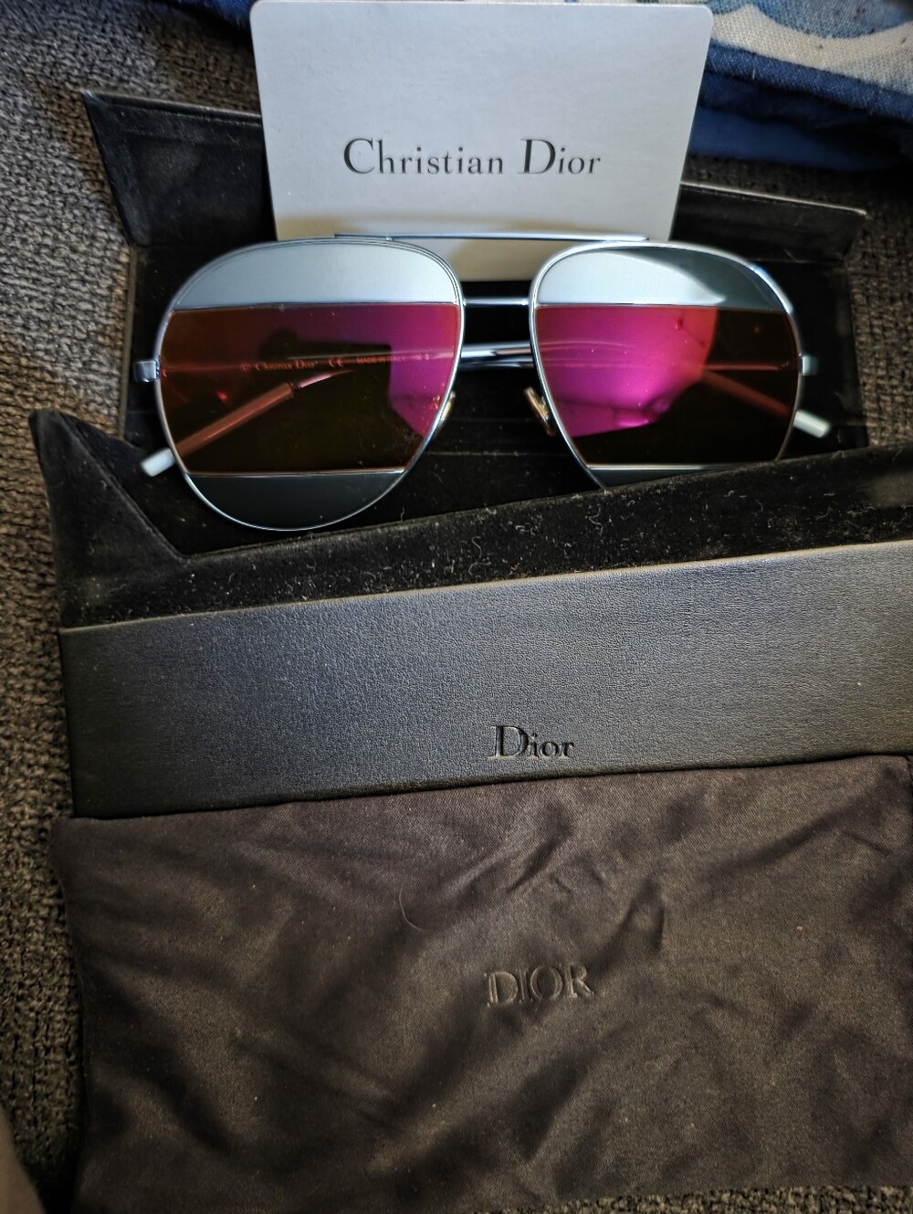 Christian Dior Aviator Sunglasses Blue with Pink Mirrored Lenses